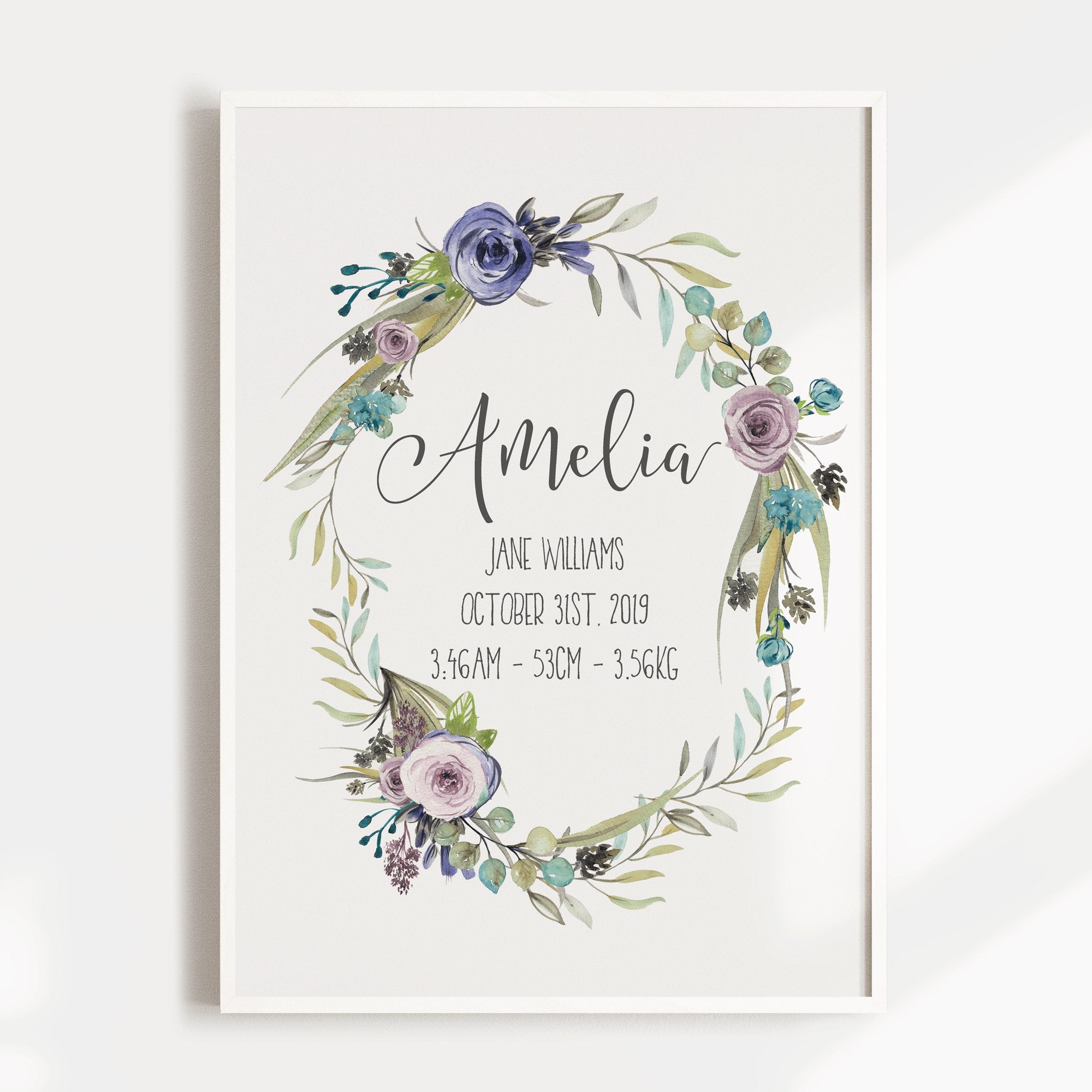 Floral Boho Woodland Birth Print