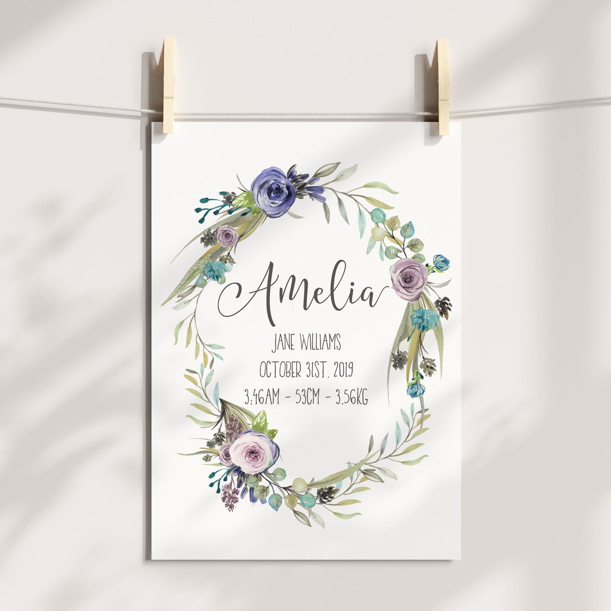 Floral Boho Woodland Birth Print