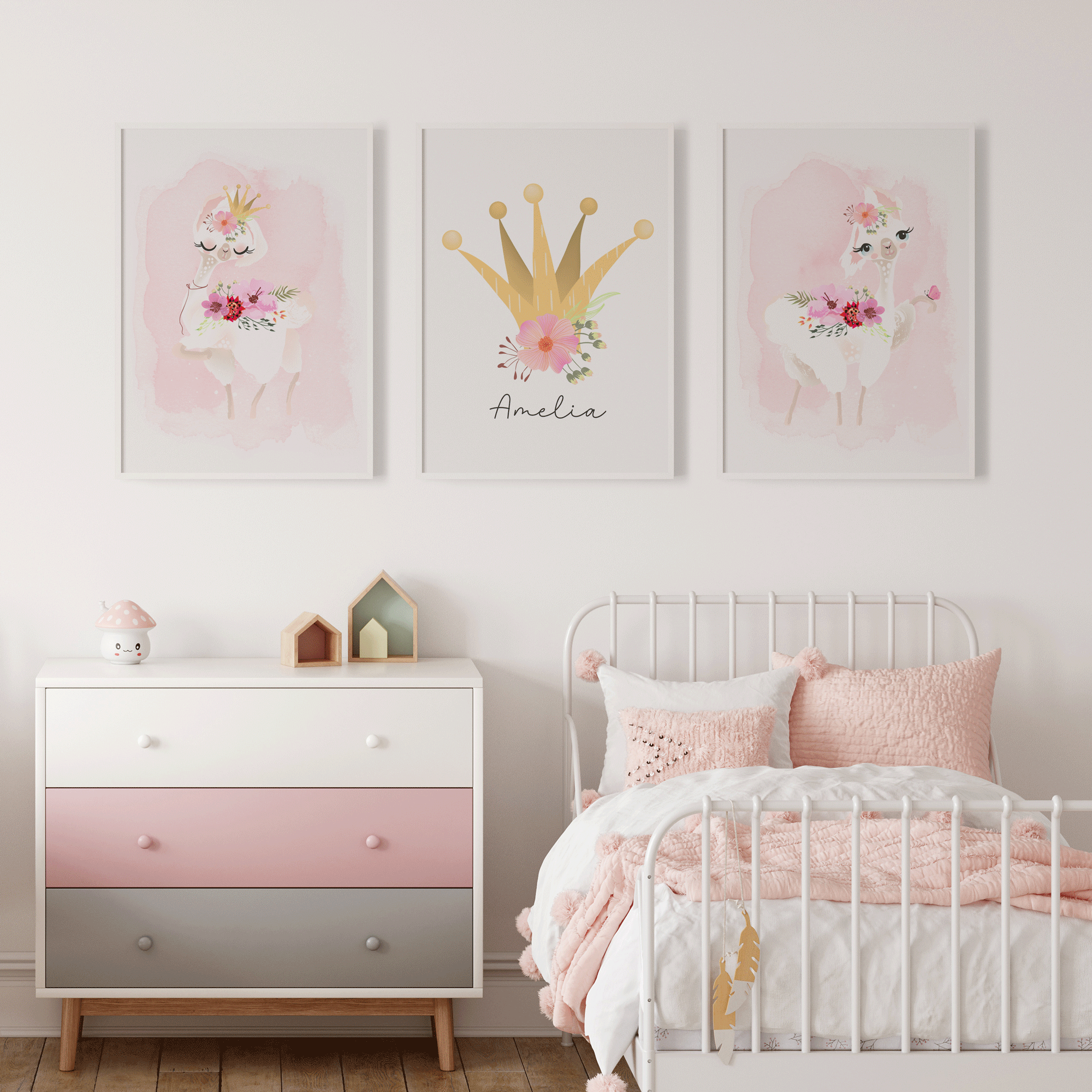 Floral Llama's & Crown Name Print