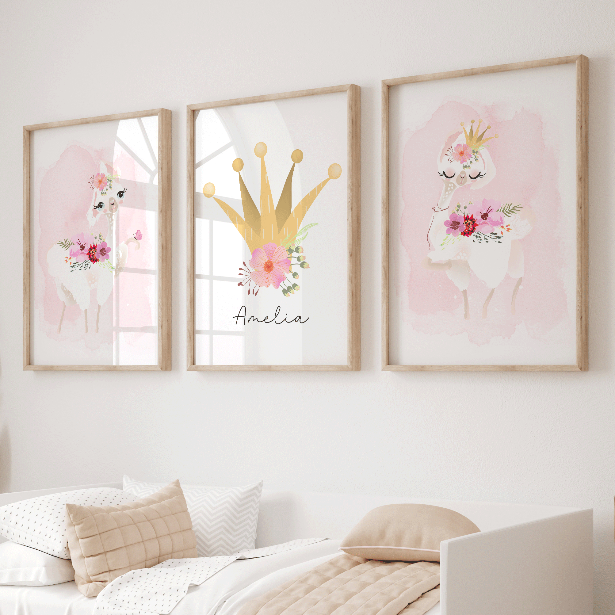 Floral Llama's & Crown Name Print