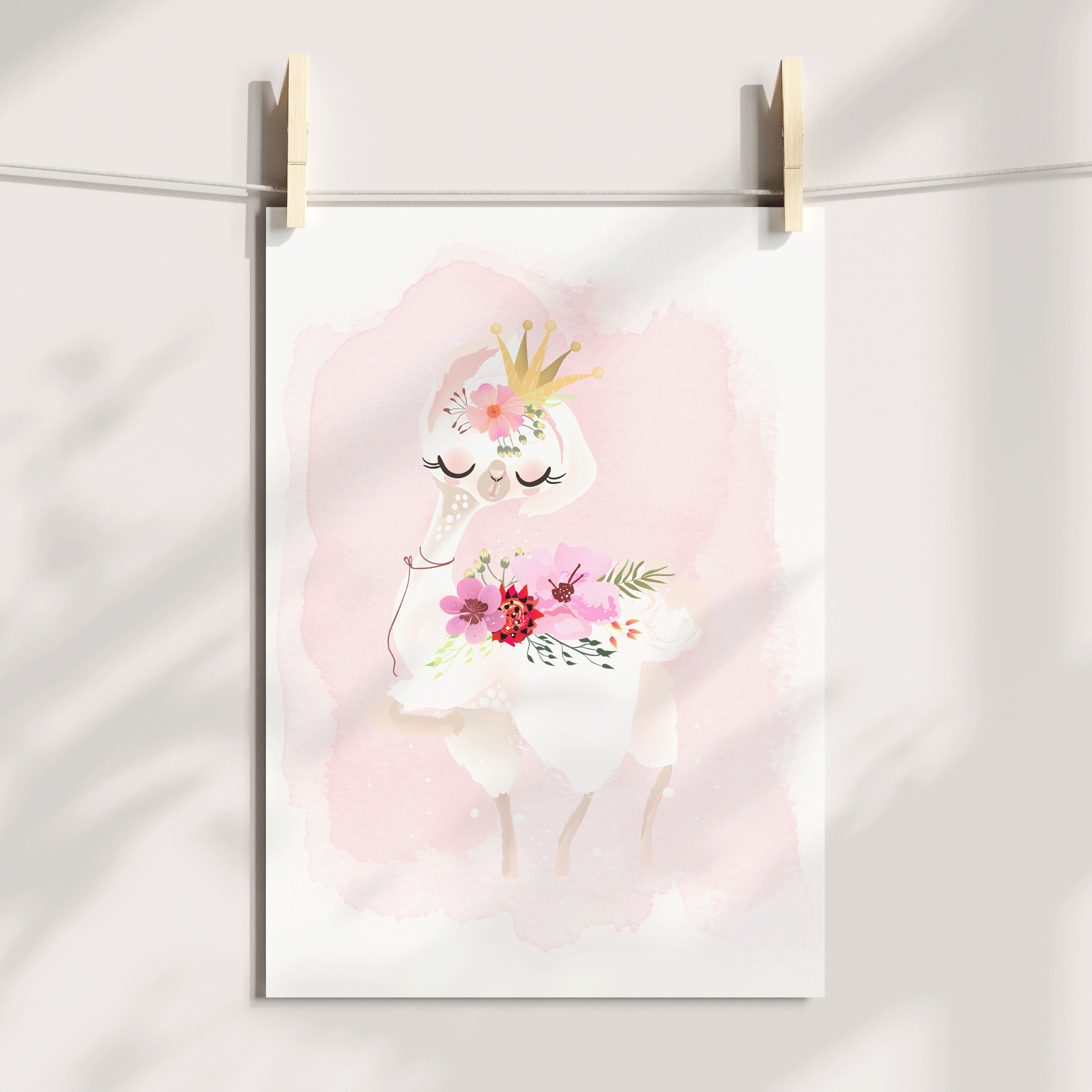 Floral Llama's & Crown Name Print