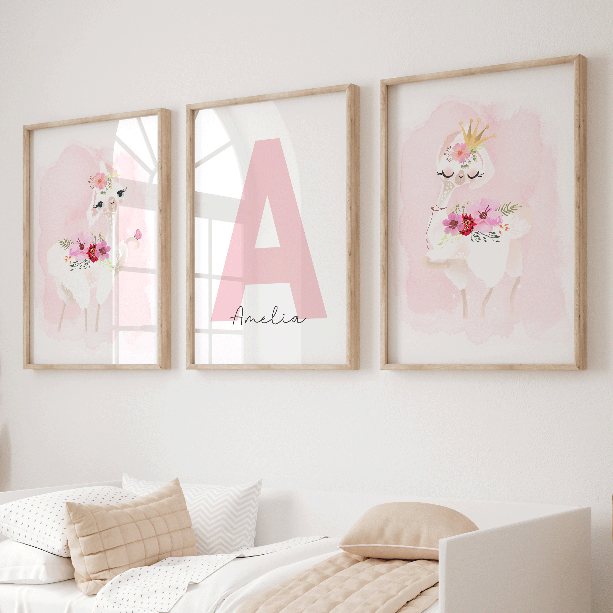 Floral Llama's & Name Print