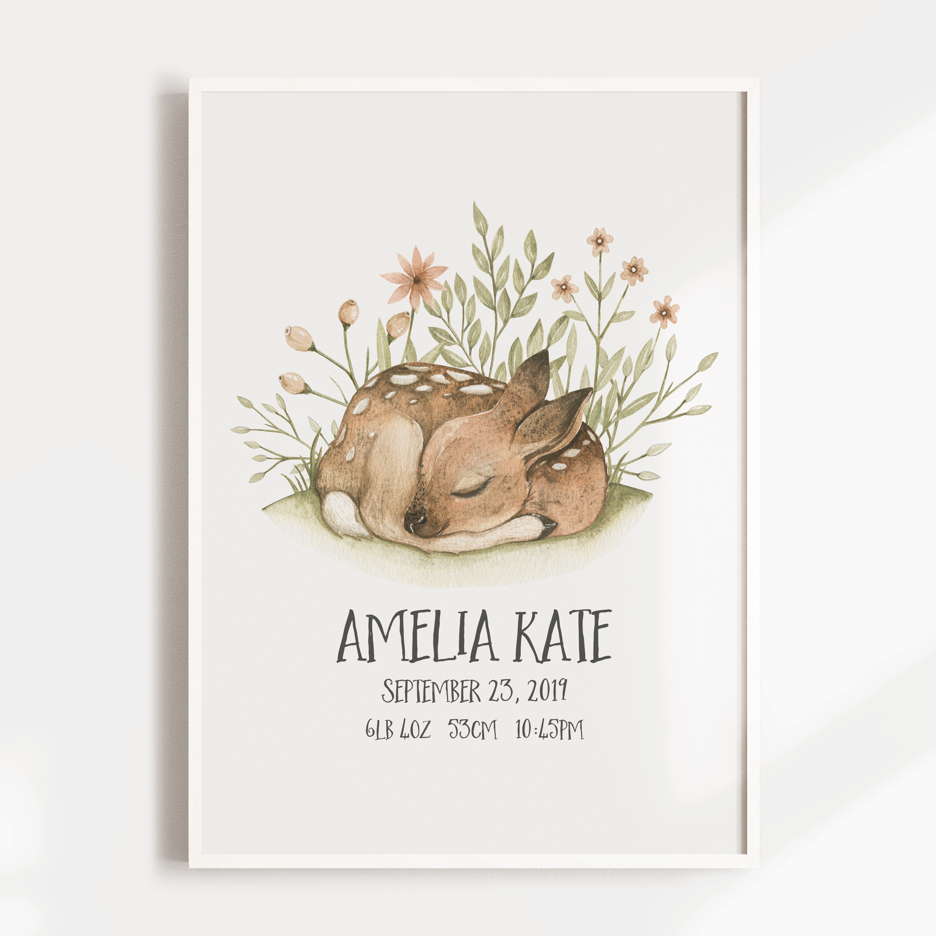 Woodland Deer Birth Print