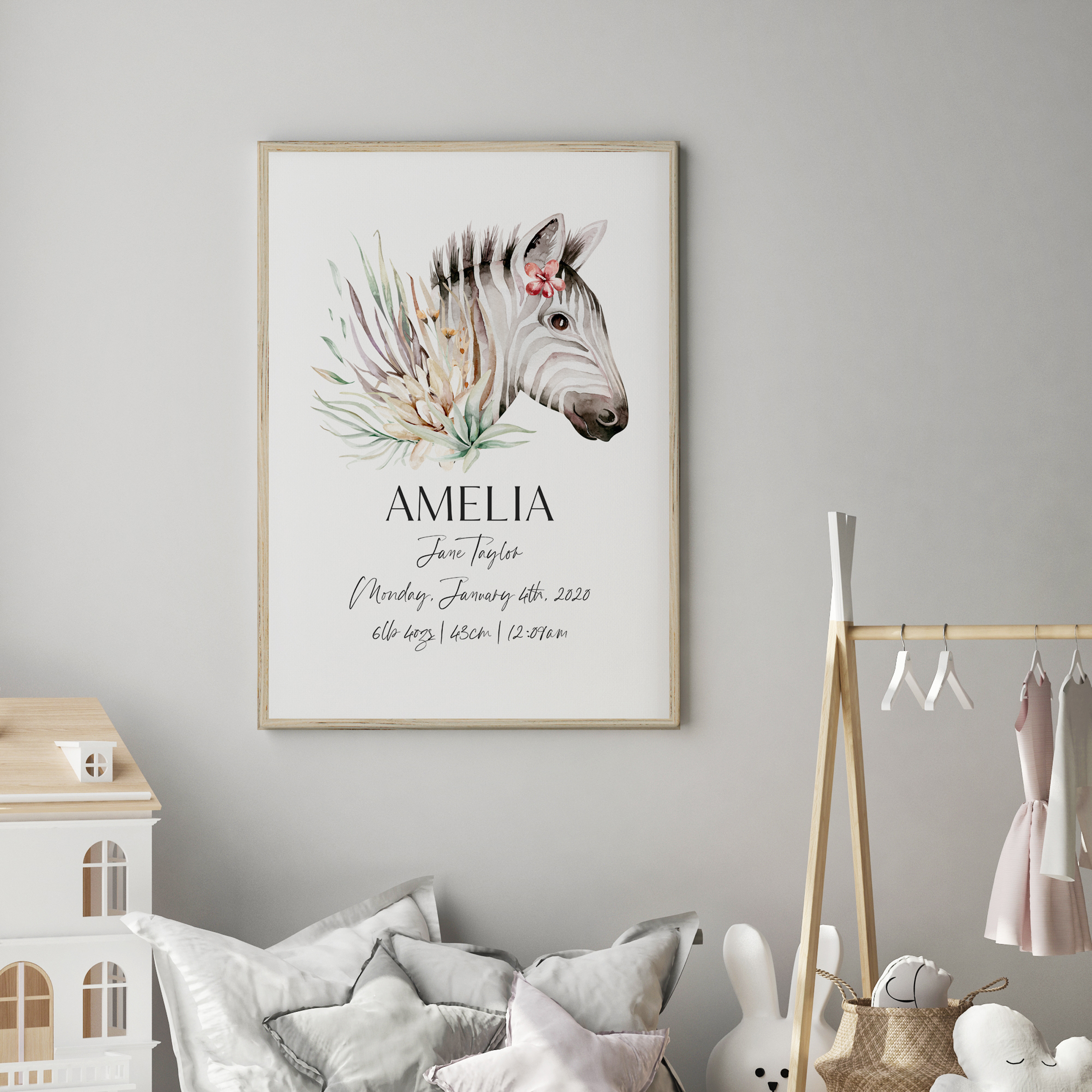 Safari Zebra Birth Print