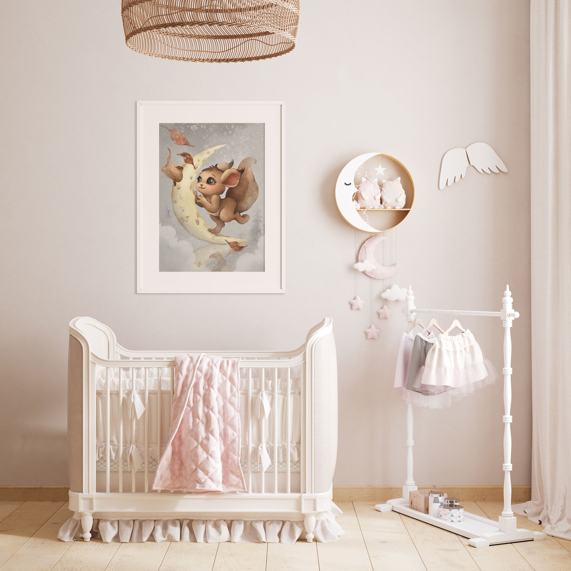 Whimsical Moon & Squirrel Print