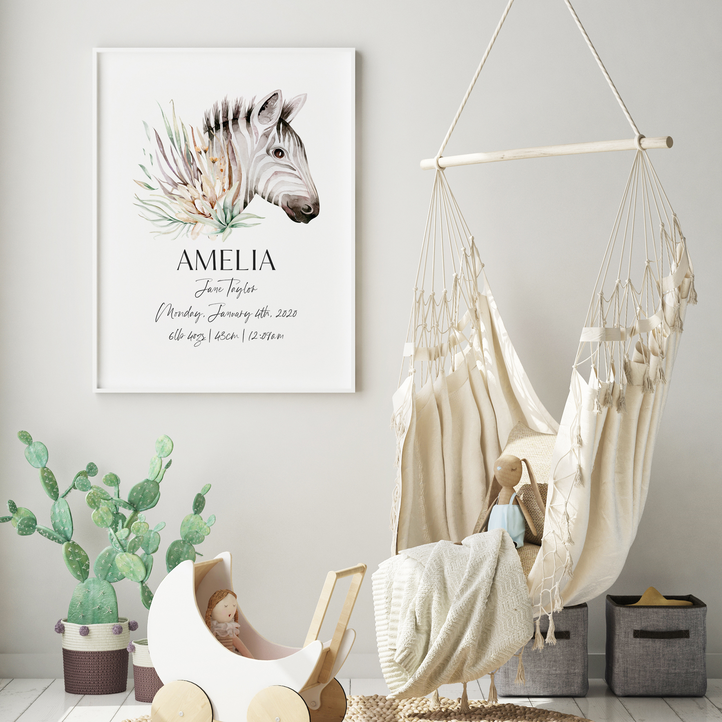 Safari Zebra Birth Print 2