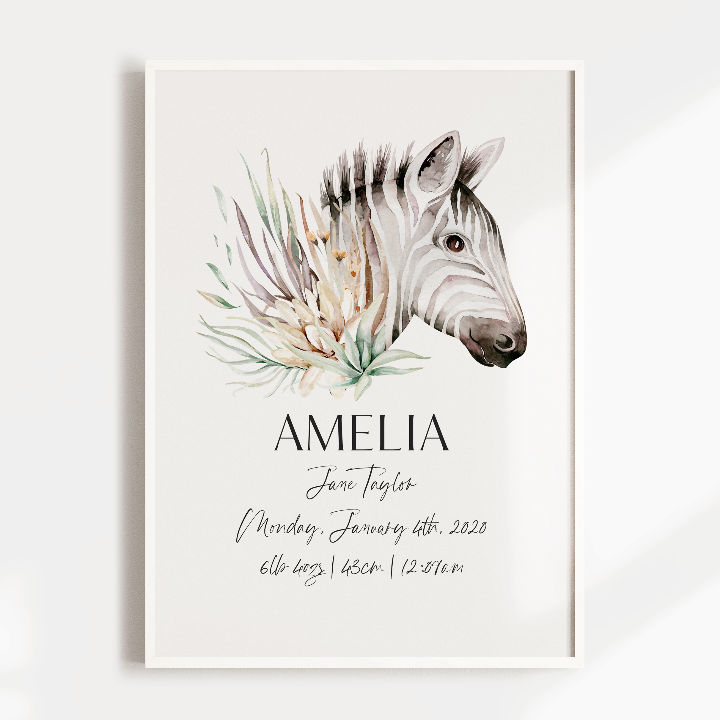 Safari Zebra Birth Print 2