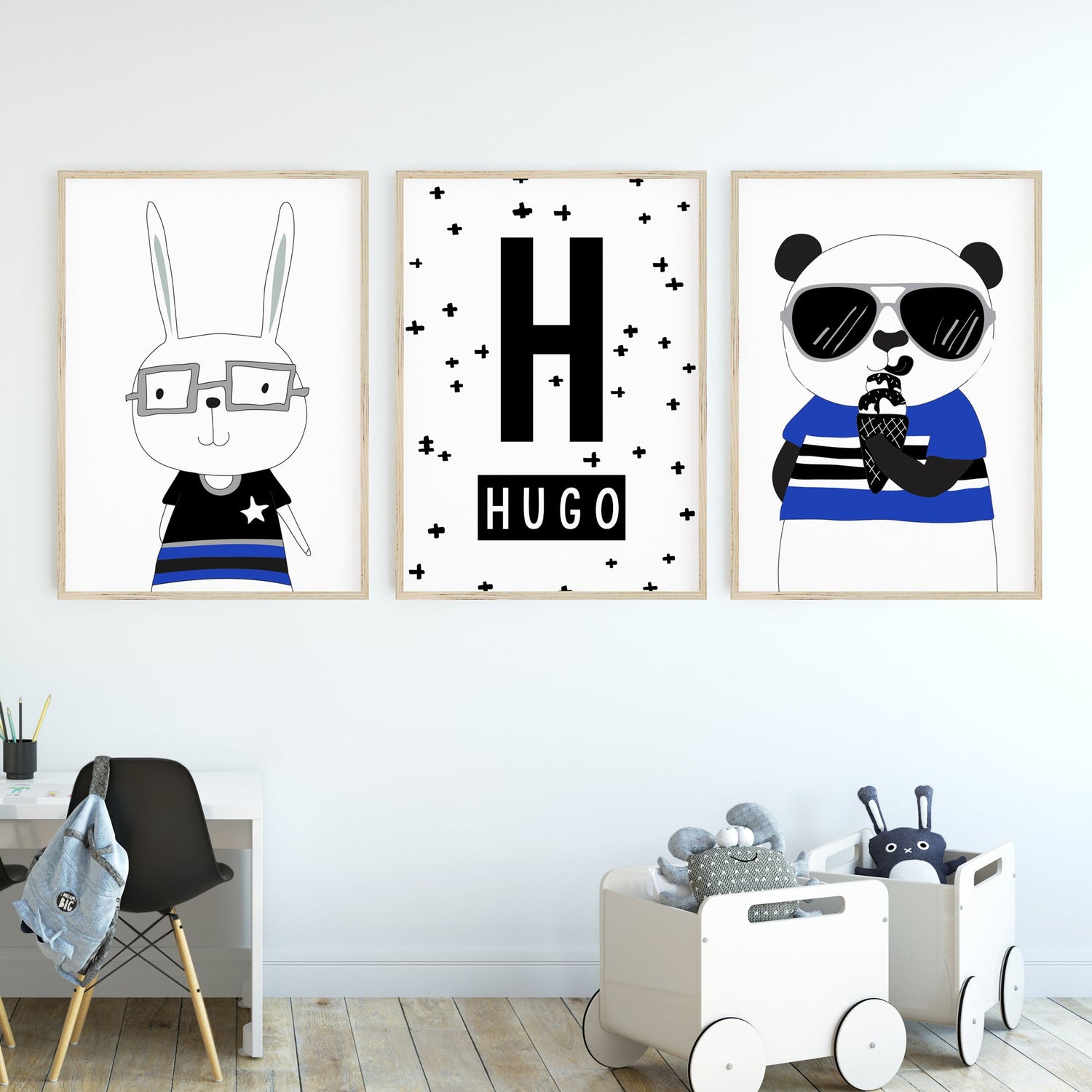 Hipster Bear, Bunny & Name Prints