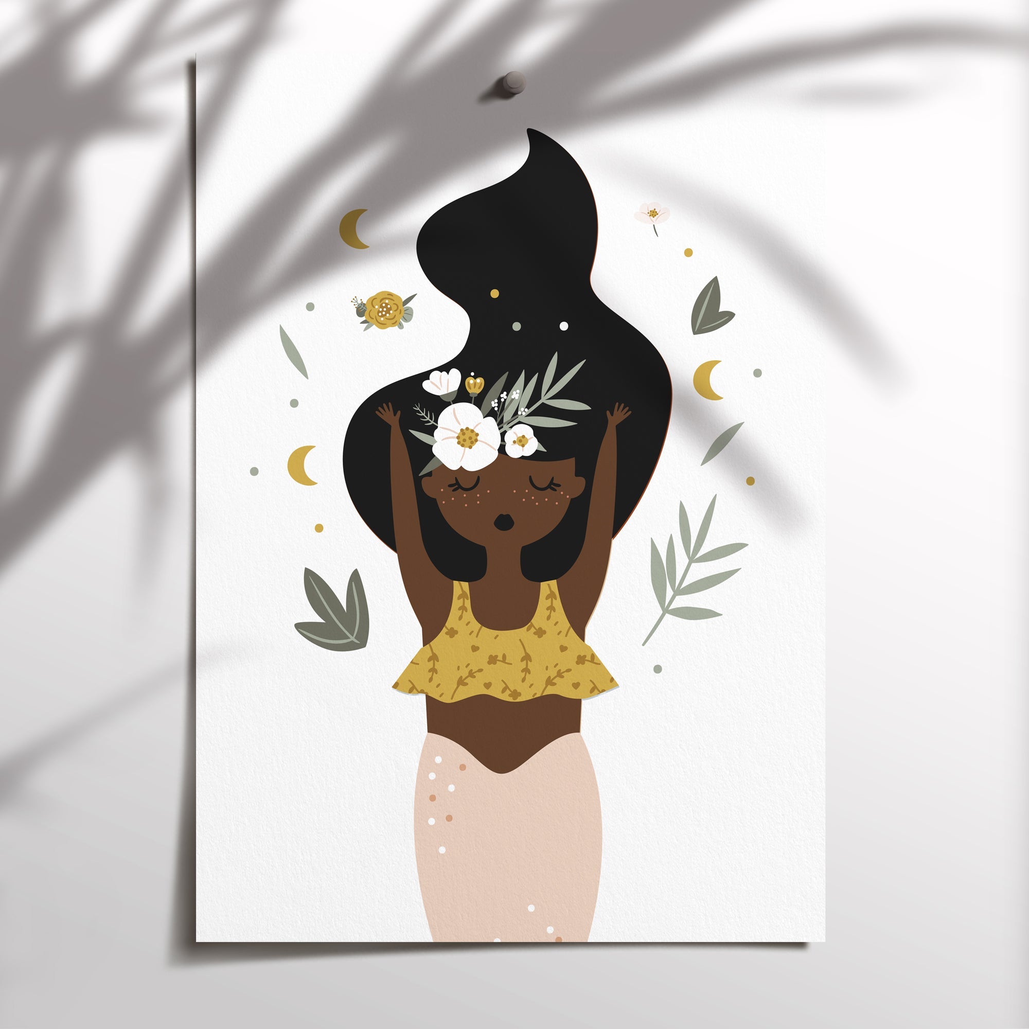 Mermaid, Moon & Name Print